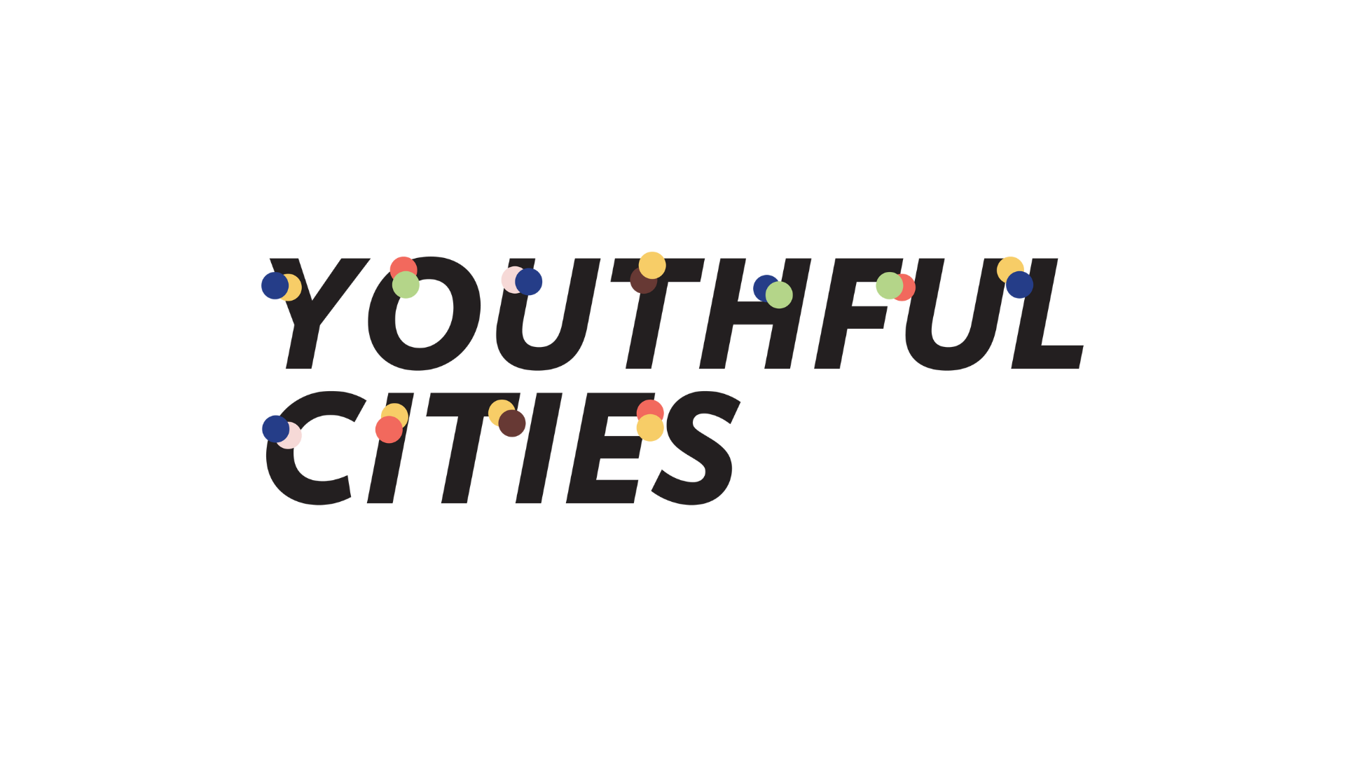 "Youthful Cities" in bold black font with colorful dots on the letters.